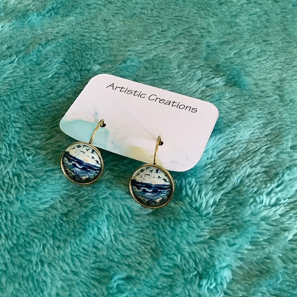 Artistic Creations NWT Summertime Beach Vibes Blue and Gold Fashion Earrings - Picture 3 of 11